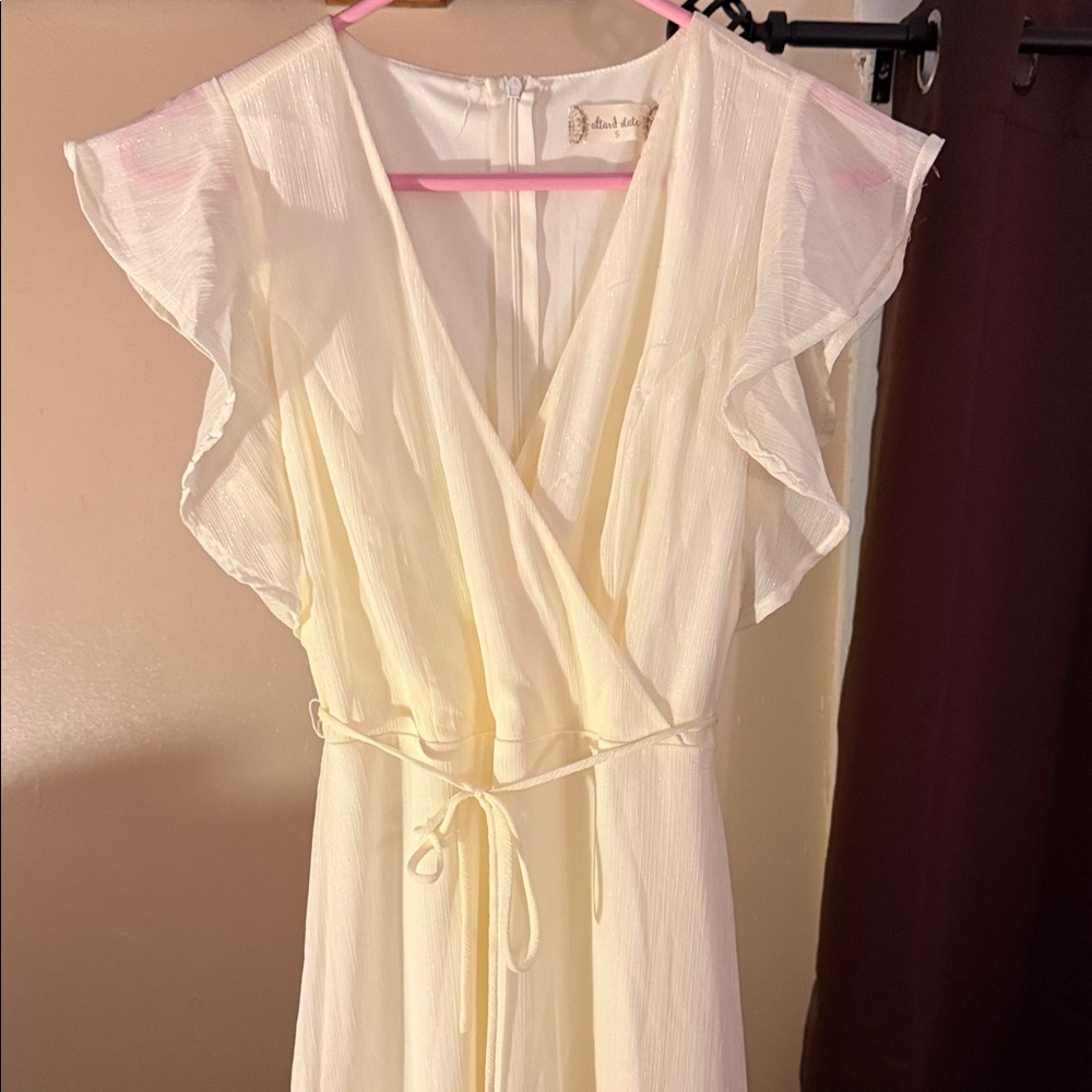 Altar'd State Cream High Low Dress with Ruffle Sleeves
